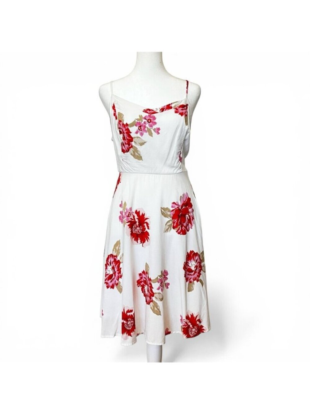 Romantic Coquette Floral Sundress White Red Midi Cottagecore Summer M - Picture 2 of 14